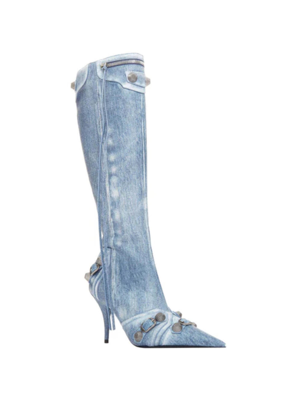 NIB $2600 BALENCIAGA Cagole blue denim leather 771231 stud moto tall boots 41/11 - Picture 12 of 16